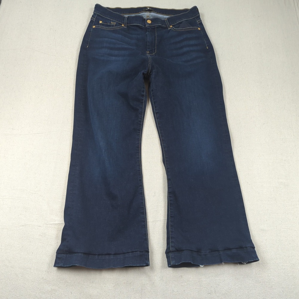 7 For All Mankind Jeans Womens 32 Blue Dojo Flare Hemmed Stretch Dark Wash